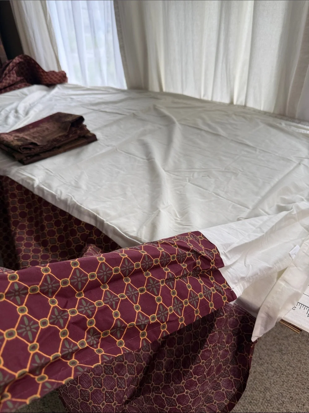 Queen Bed Skirt & 2 Standard Pillow Shams Burgundy Patchwork Paisley Traditional